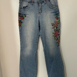 Embroidered‎ Straight Leg Jeans - Blue